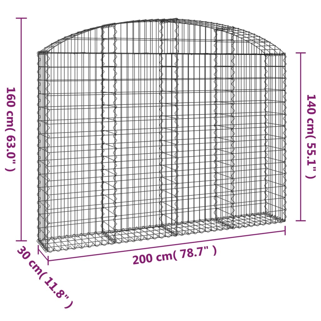 Klenutý gabionový koš 200 x 30 x 140/160 cm pozinkované železo