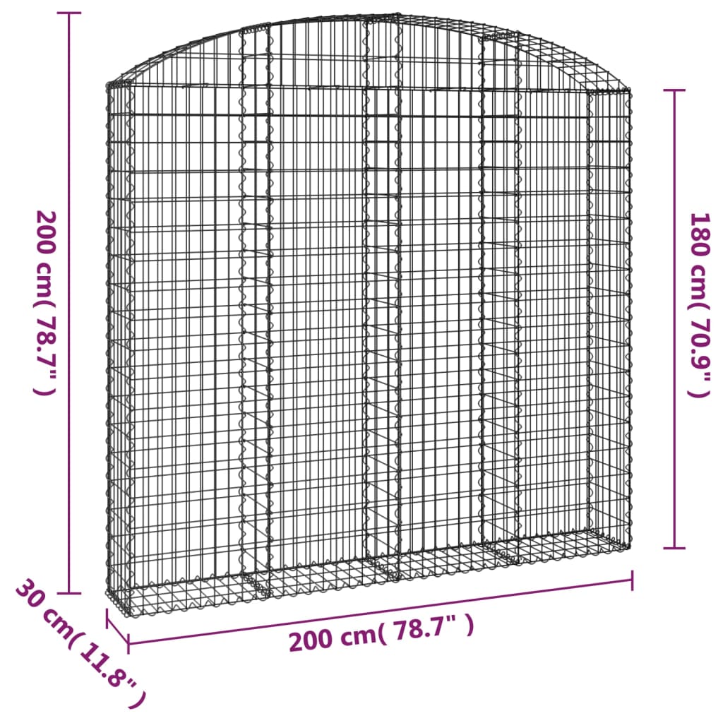 Klenutý gabionový koš 200 x 30 x 180/200 cm pozinkované železo