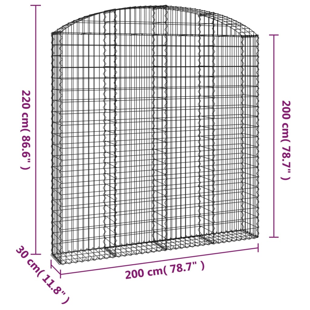 Klenutý gabionový koš 200 x 30 x 200/220 cm pozinkované železo