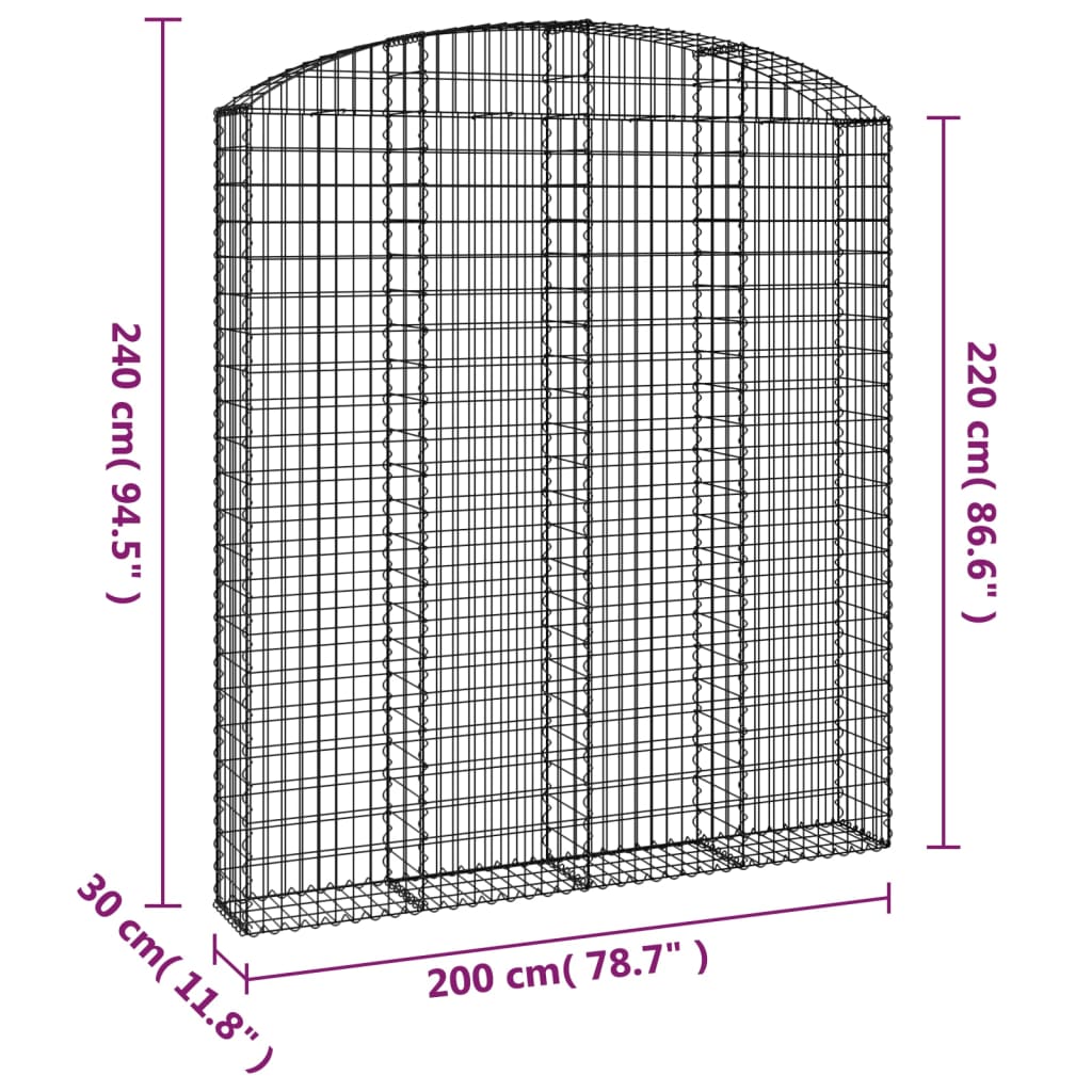 Klenutý gabionový koš 200 x 30 x 220/240 cm pozinkované železo