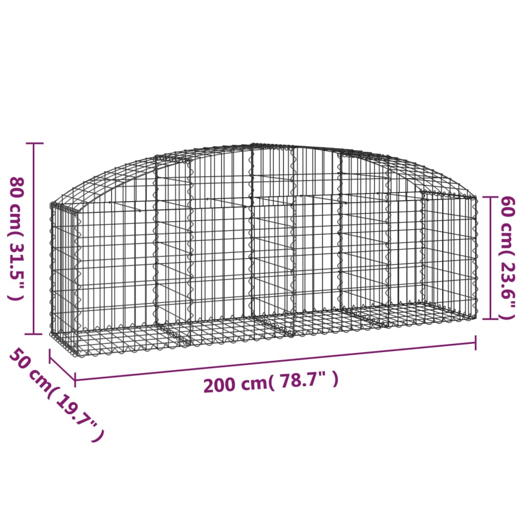 Klenutý gabionový koš 200 x 50 x 60/80 cm pozinkované železo