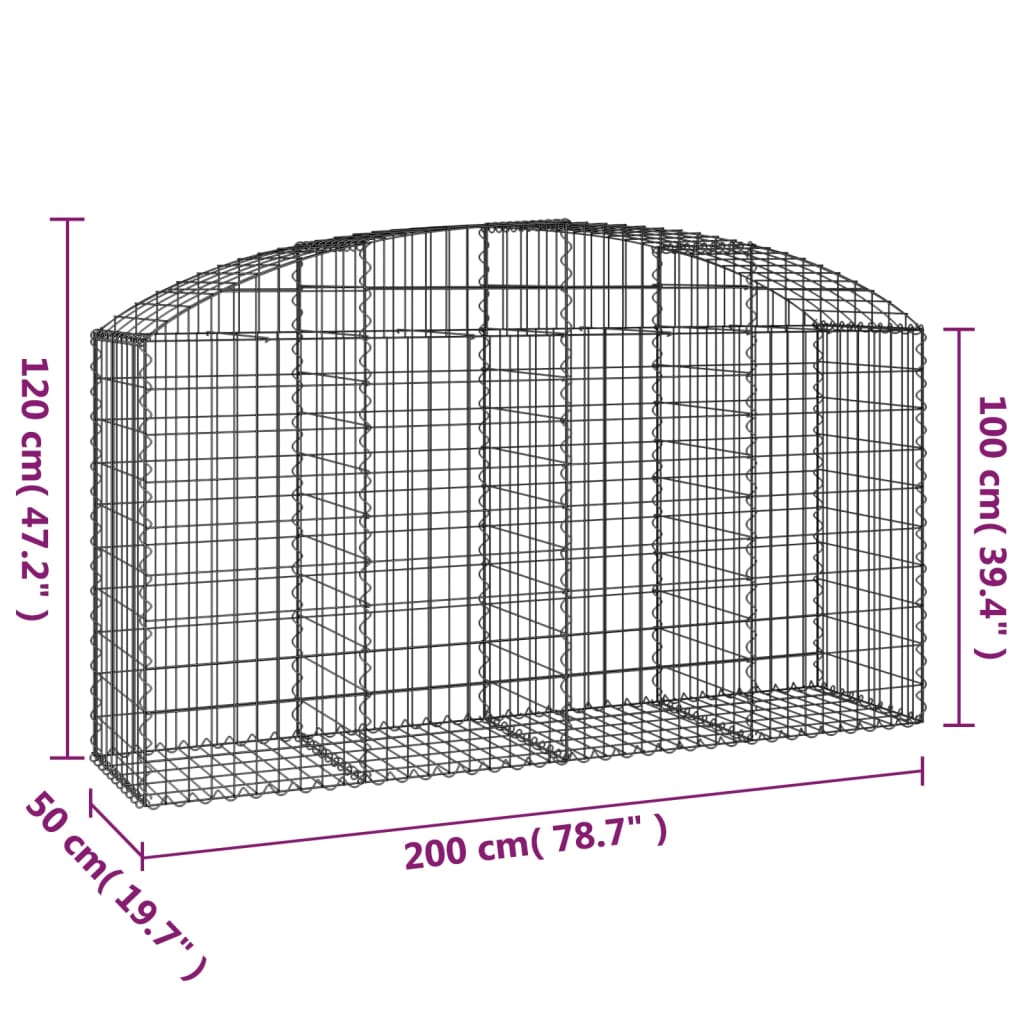 Klenutý gabionový koš 200 x 50 x 100/120 cm pozinkované železo