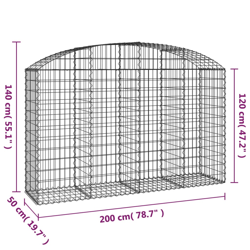 Klenutý gabionový koš 200 x 50 x 120/140 cm pozinkované železo