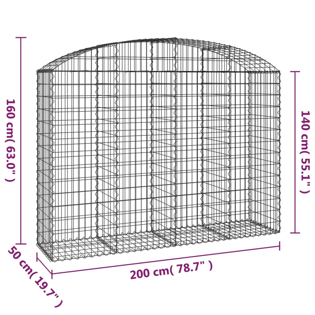 Klenutý gabionový koš 200 x 50 x 140/160 cm pozinkované železo