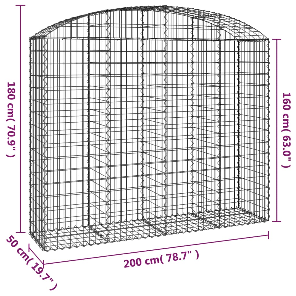 Klenutý gabionový koš 200 x 50 x 160/180 cm pozinkované železo
