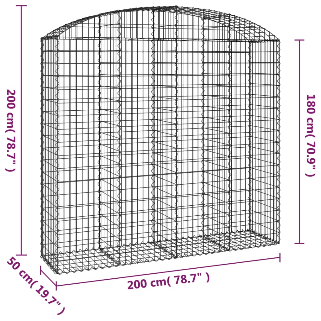 Klenutý gabionový koš 200 x 50 x 180/200 cm pozinkované železo