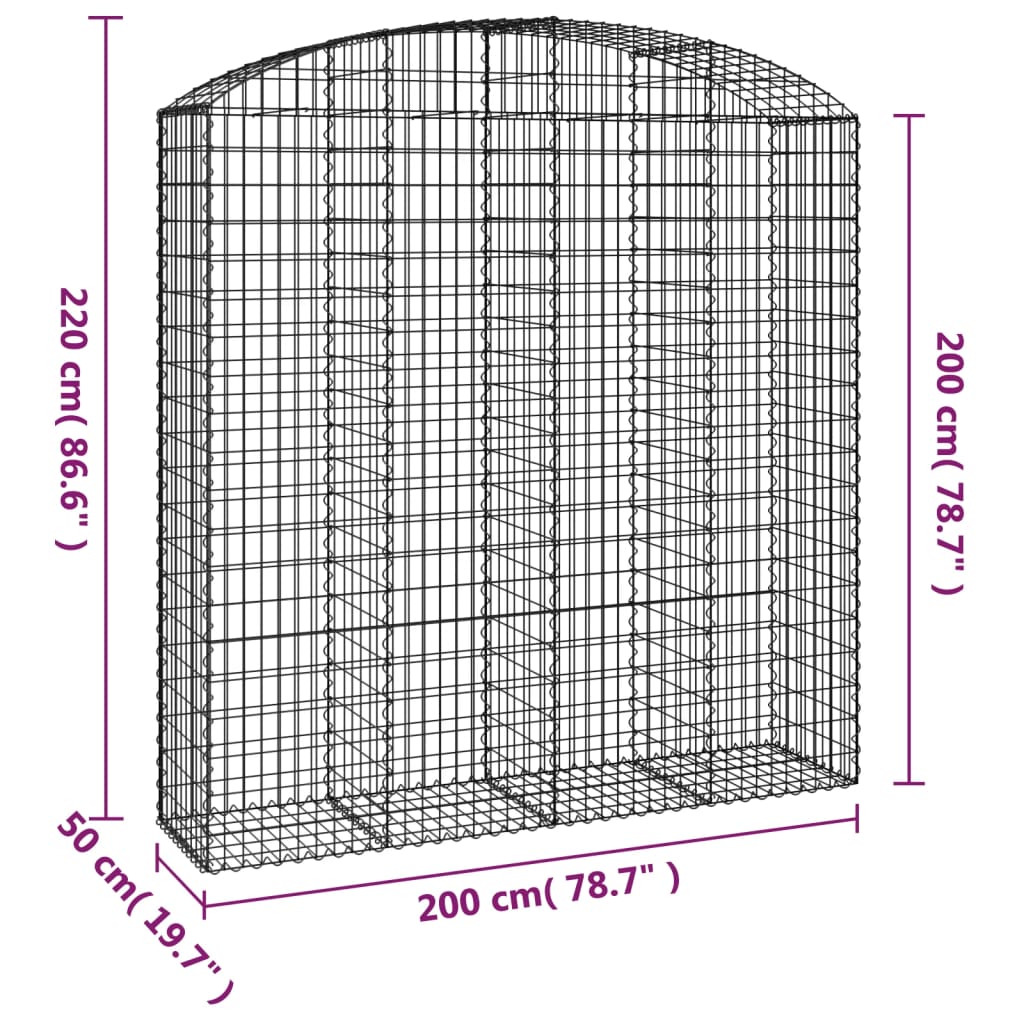 Klenutý gabionový koš 200 x 50 x 200/220 cm pozinkované železo