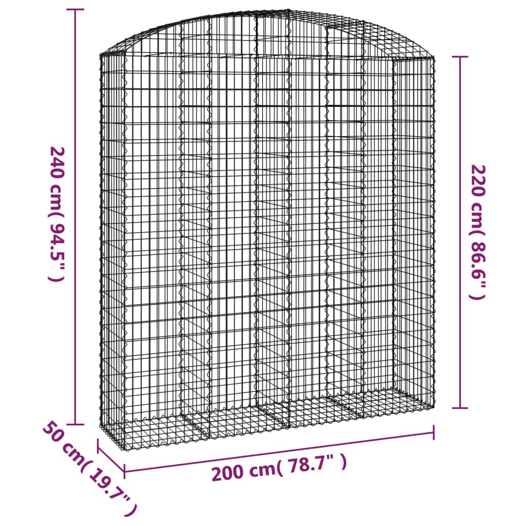 Klenutý gabionový koš 200 x 50 x 220/240 cm pozinkované železo