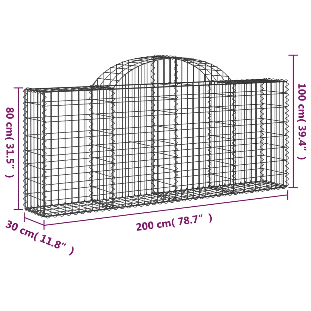 Klenutý gabionový koš 200 x 30 x 80/100 cm pozinkované železo