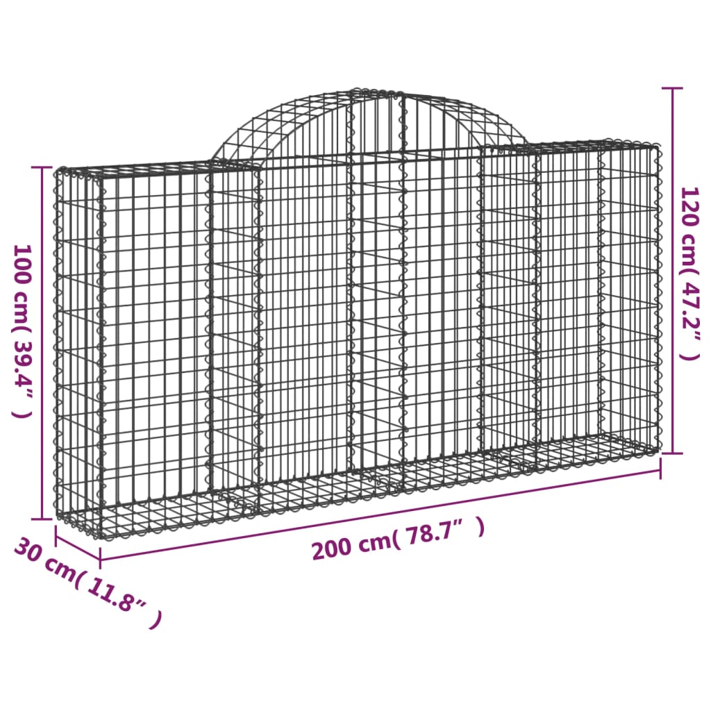 Klenutý gabionový koš 200 x 30 x 100/120 cm pozinkované železo