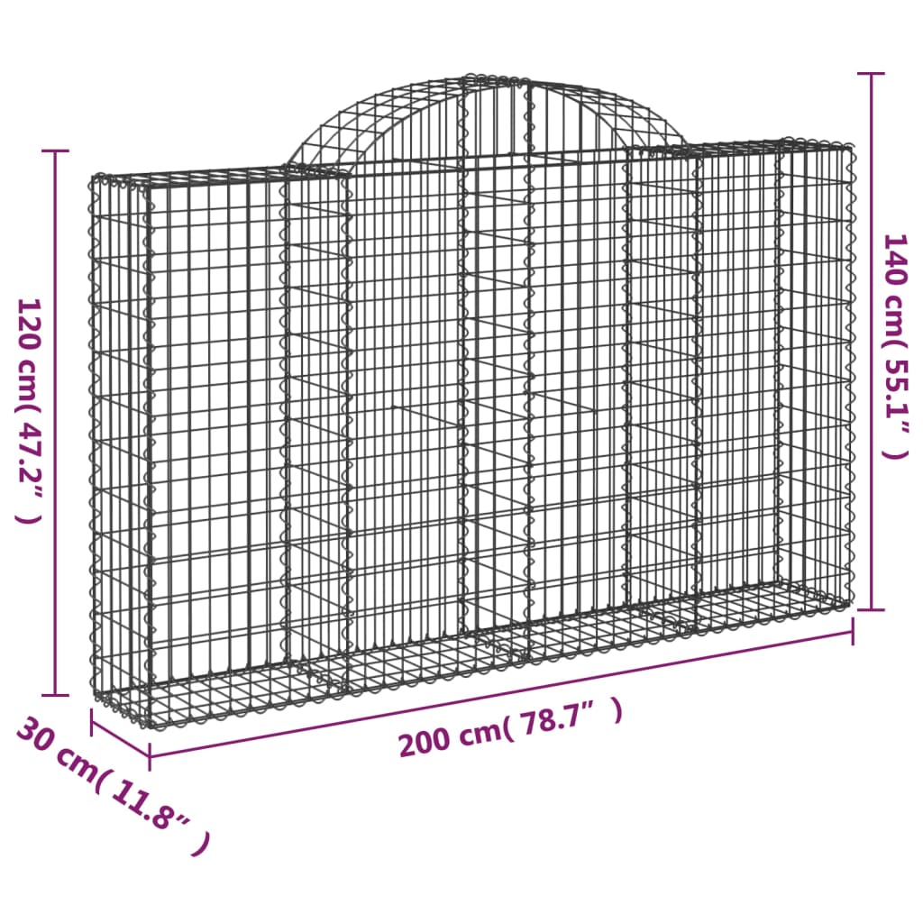 Klenutý gabionový koš 200 x 30 x 120/140 cm pozinkované železo