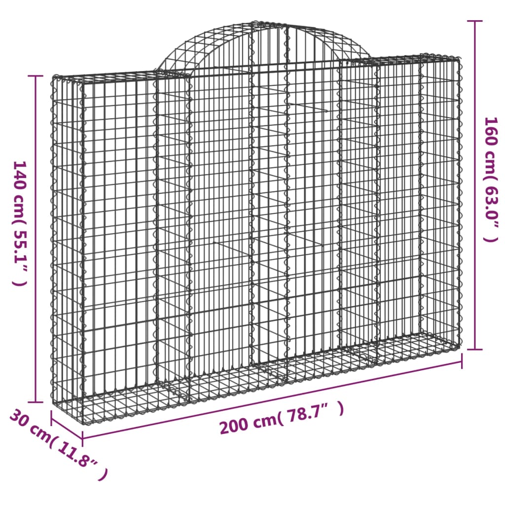 Klenutý gabionový koš 200 x 30 x 140/160 cm pozinkované železo