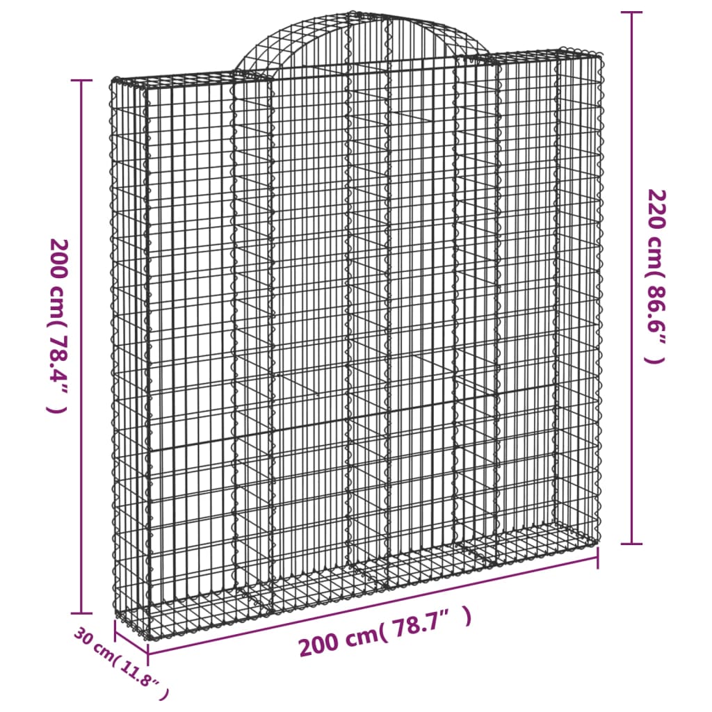 Klenutý gabionový koš 200 x 30 x 200/220 cm pozinkované železo