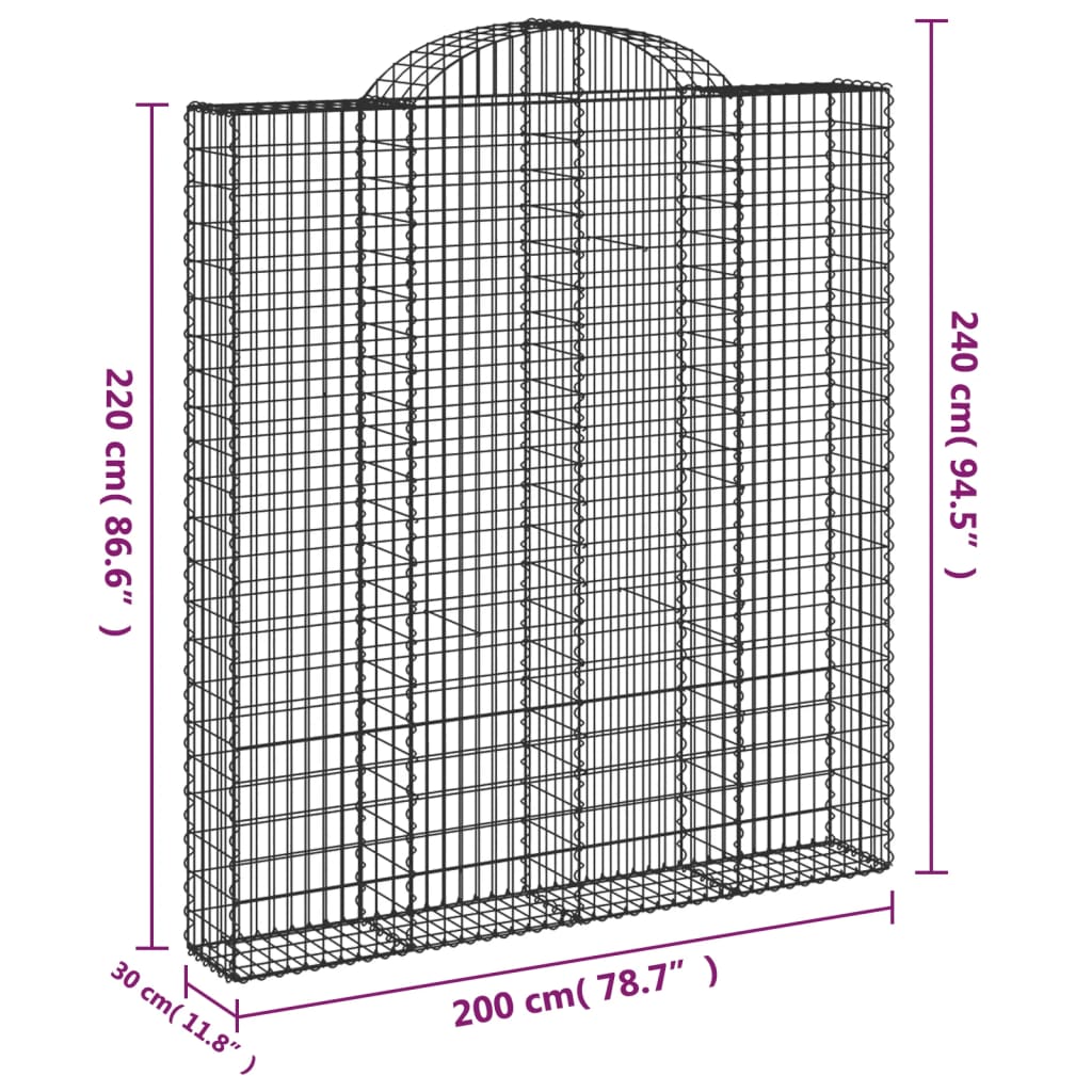 Klenutý gabionový koš 200 x 30 x 220/240 cm pozinkované železo