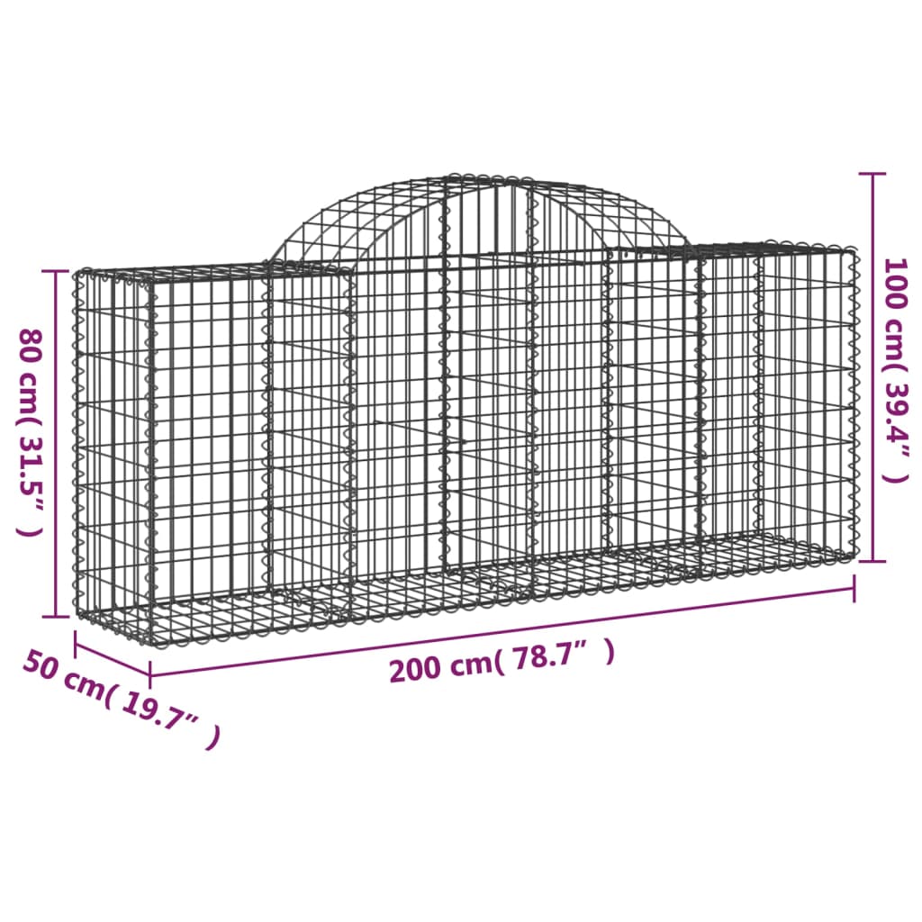 Klenutý gabionový koš 200 x 50 x 80/100 cm pozinkované železo