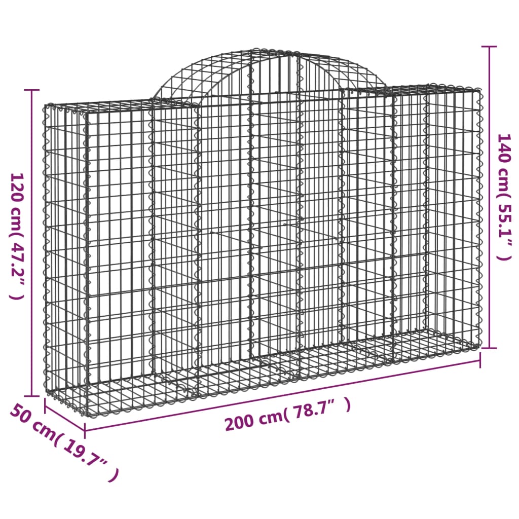 Klenutý gabionový koš 200 x 50 x 120/140 cm pozinkované železo