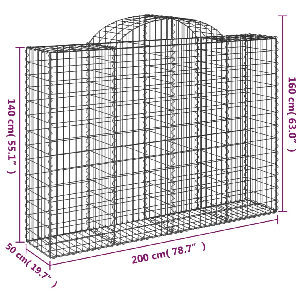 Klenutý gabionový koš 200 x 50 x 140/160 cm pozinkované železo
