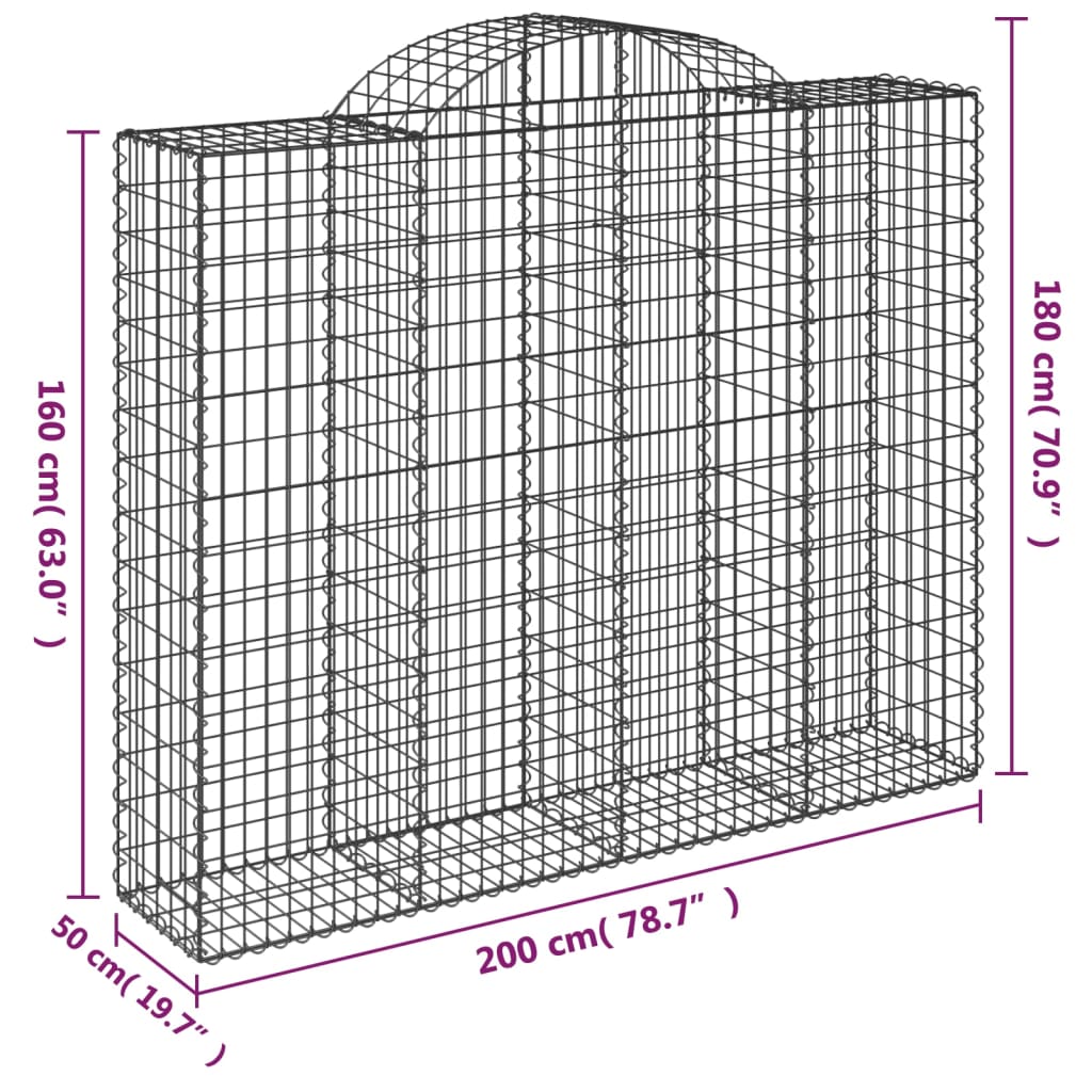 Klenutý gabionový koš 200 x 50 x 160/180 cm pozinkované železo