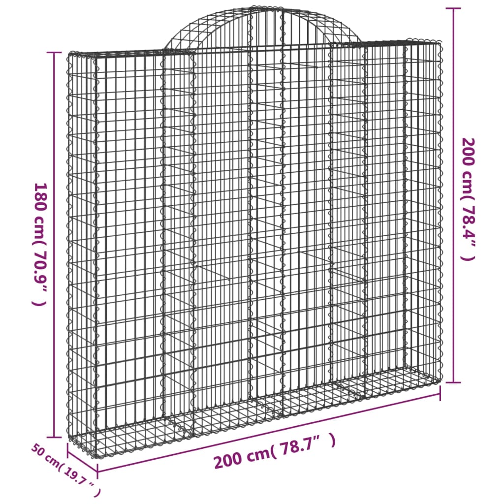 Klenutý gabionový koš 200 x 50 x 180/200 cm pozinkované železo