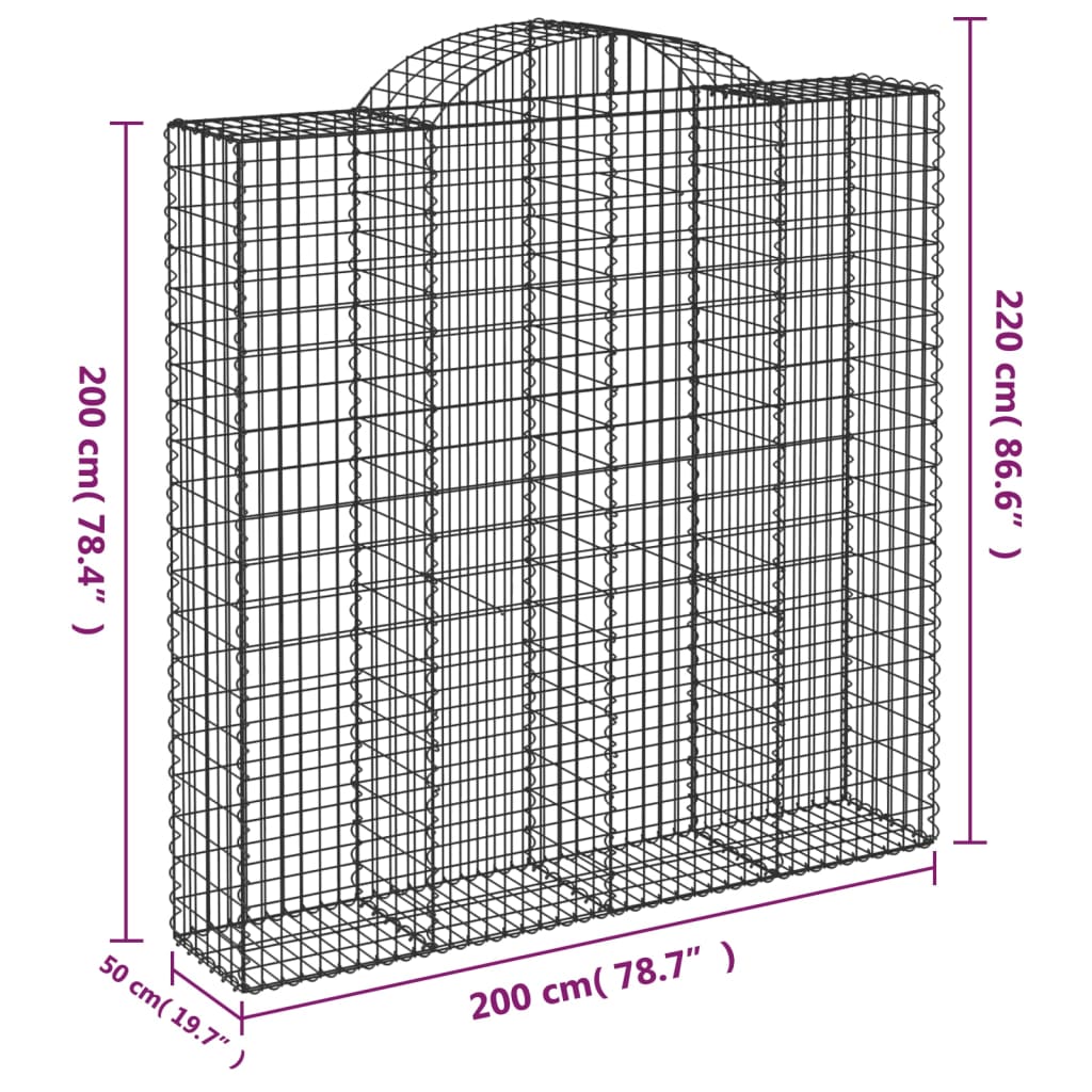 Klenutý gabionový koš 200 x 50 x 200/220 cm pozinkované železo