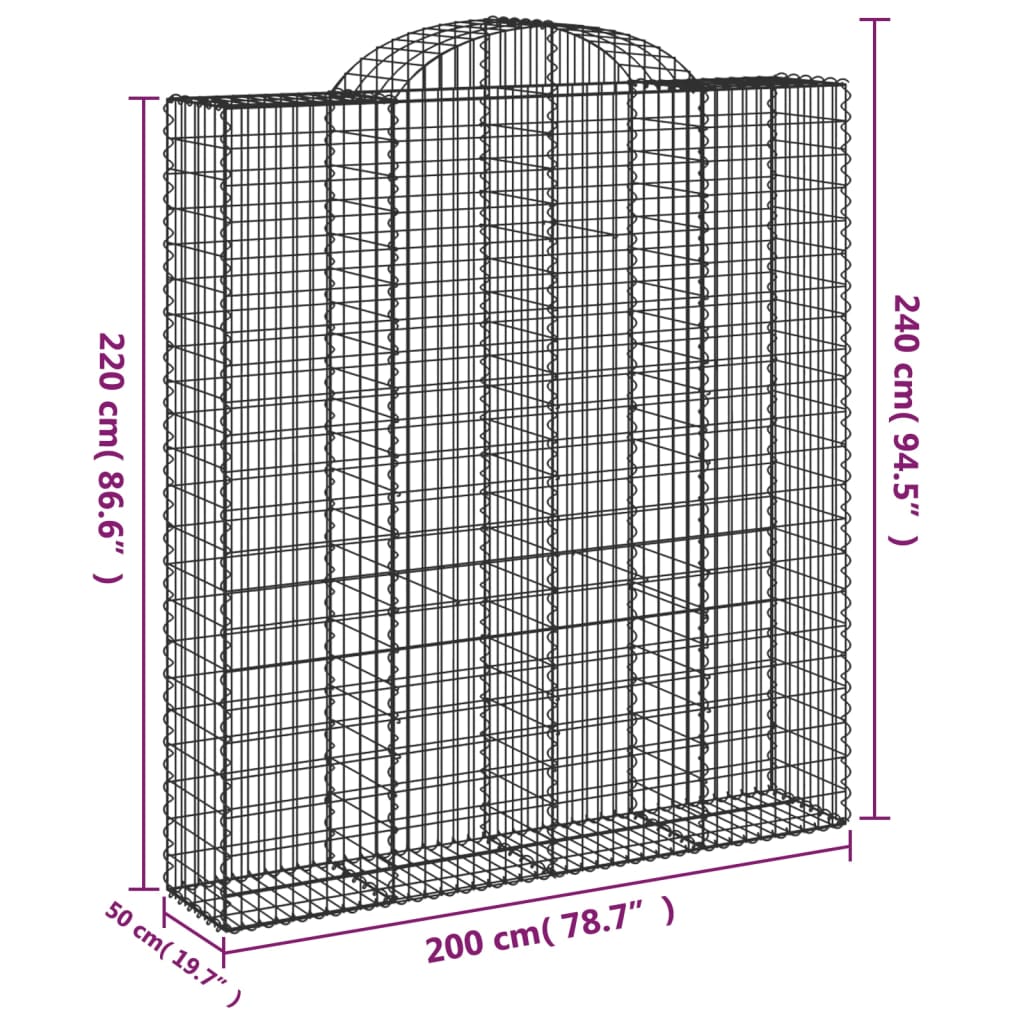 Klenutý gabionový koš 200 x 50 x 220/240 cm pozinkované železo