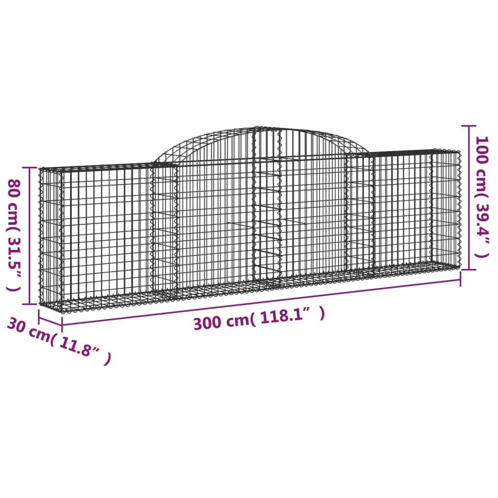 Klenutý gabionový koš 300 x 30 x 80/100 cm pozinkované železo