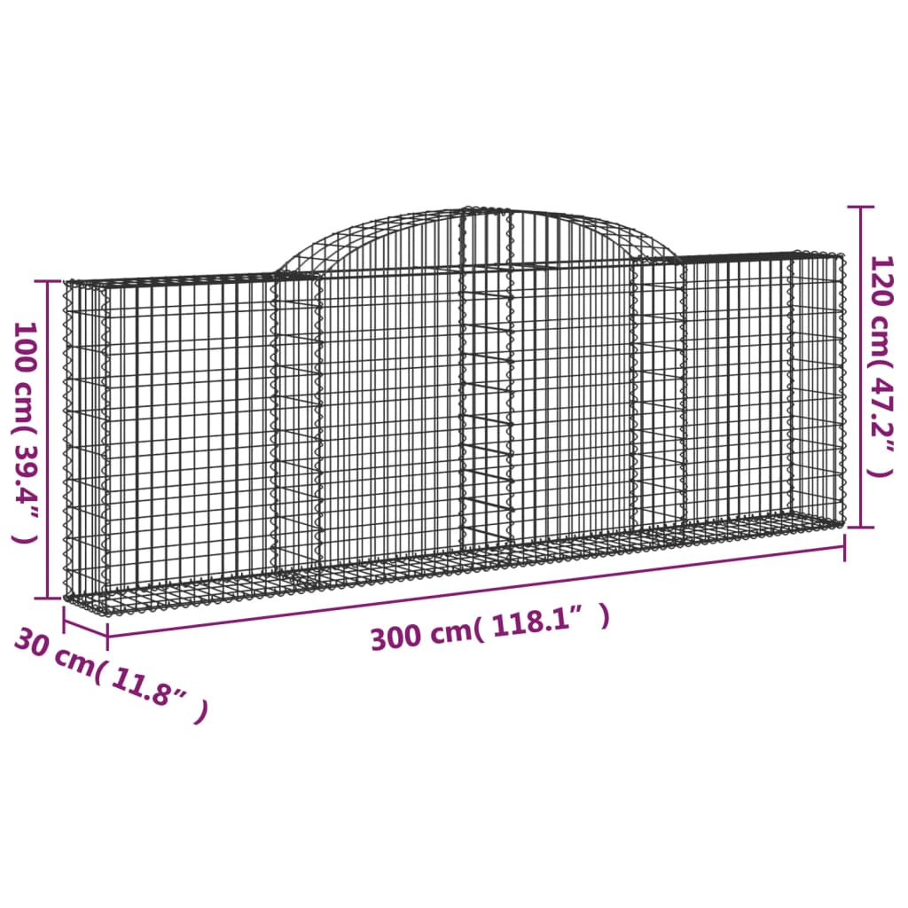 Klenutý gabionový koš 300 x 30 x 100/120 cm pozinkované železo