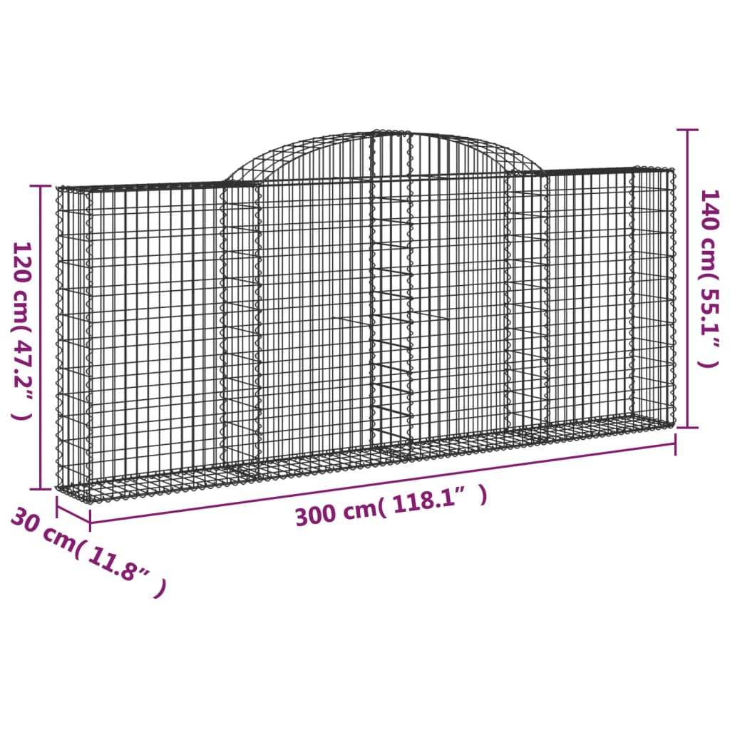 Klenutý gabionový koš 300 x 30 x 120/140 cm pozinkované železo