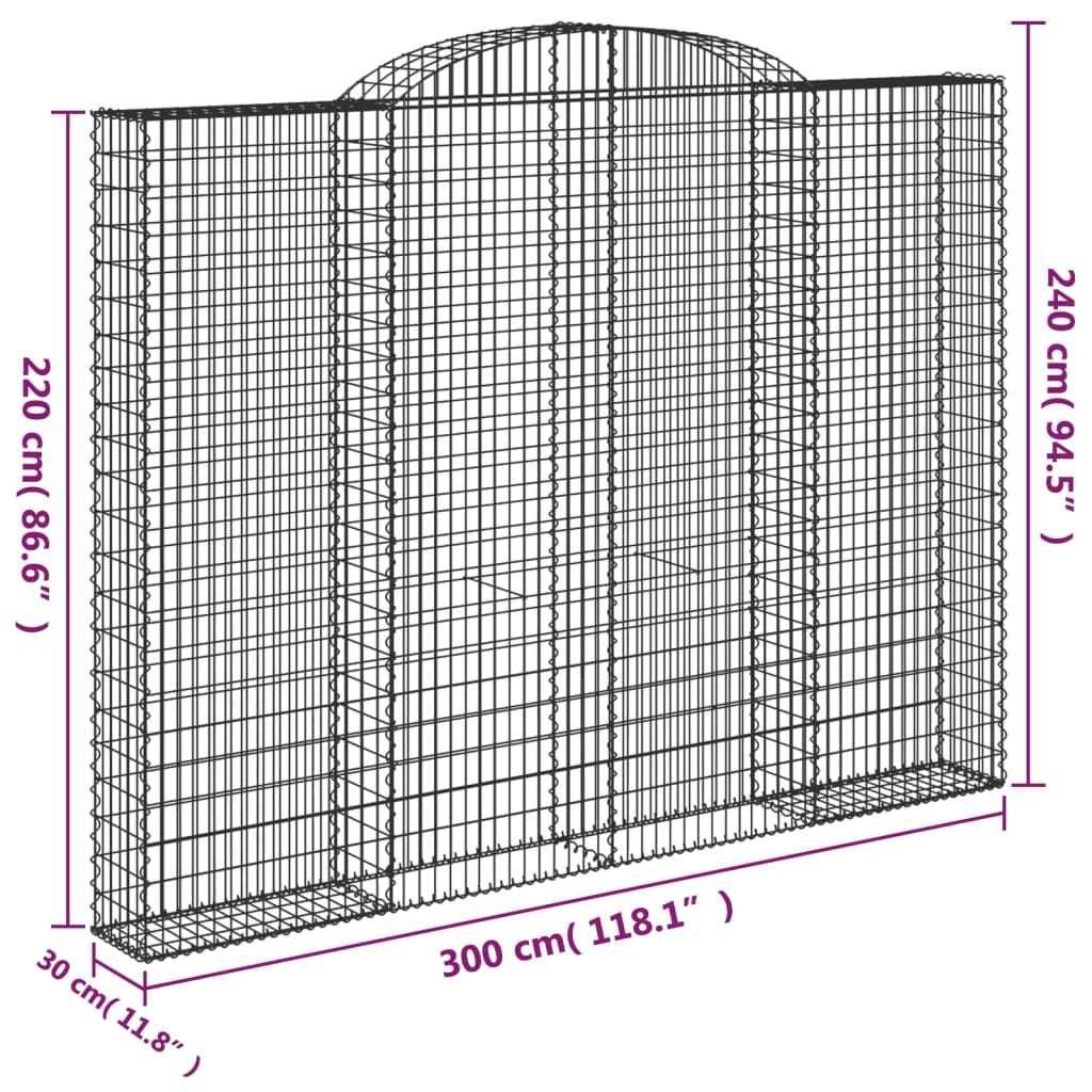Klenutý gabionový koš 300 x 30 x 220/240 cm pozinkované železo