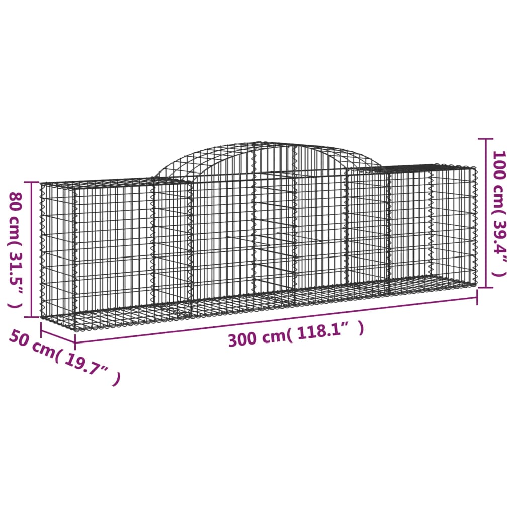 Klenutý gabionový koš 300 x 50 x 80/100 cm pozinkované železo
