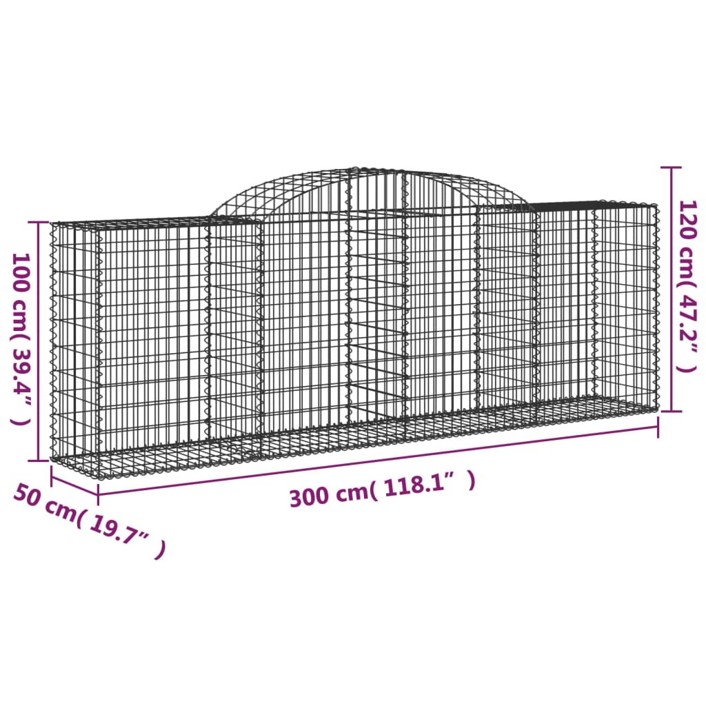 Klenutý gabionový koš 300 x 50 x 100/120 cm pozinkované železo
