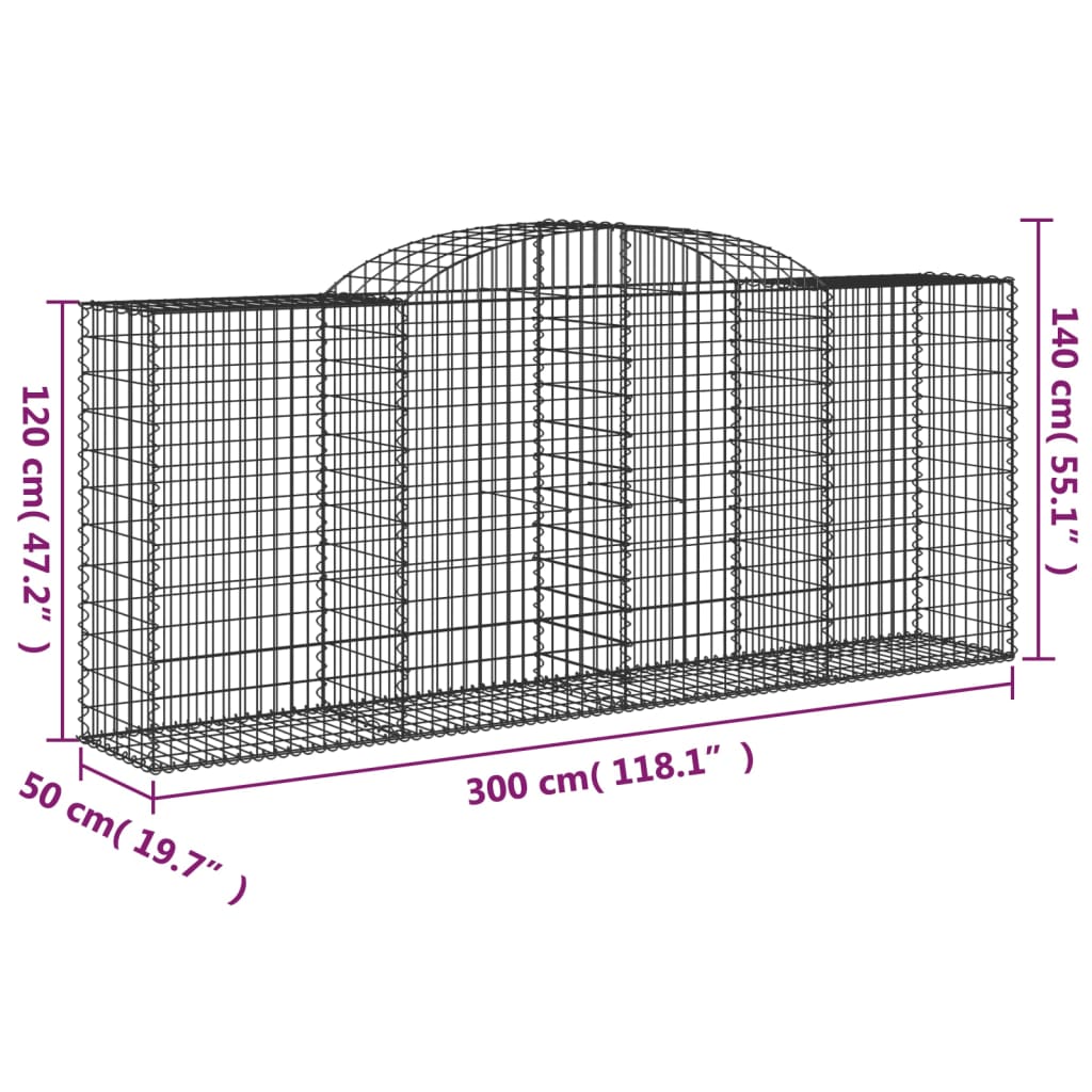 Klenutý gabionový koš 300 x 50 x 120/140 cm pozinkované železo