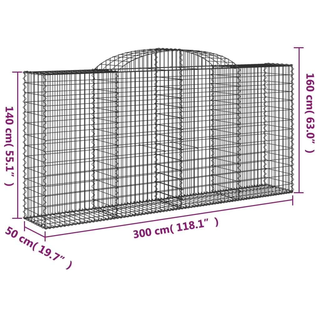 Klenutý gabionový koš 300 x 50 x 140/160 cm pozinkované železo