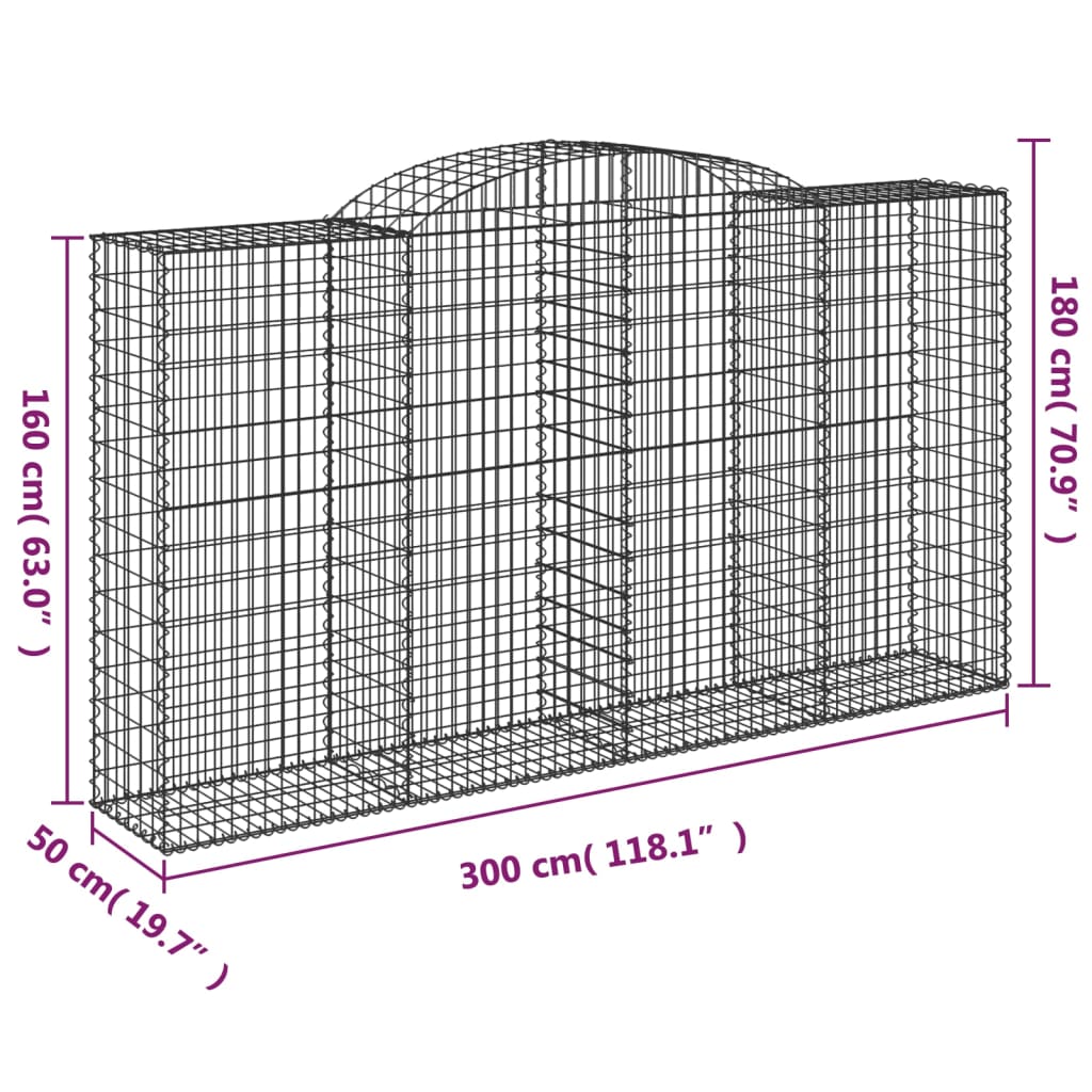 Klenutý gabionový koš 300 x 50 x 160/180 cm pozinkované železo