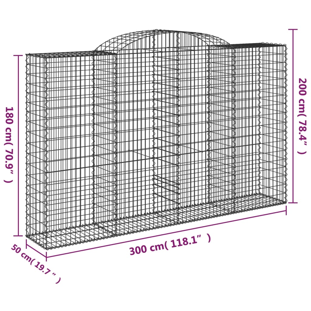 Klenutý gabionový koš 300 x 50 x 180/200 cm pozinkované železo