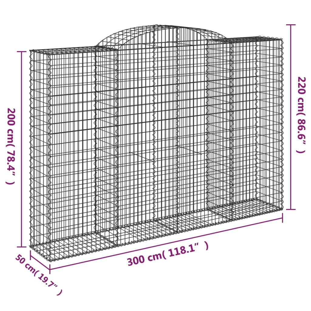 Klenutý gabionový koš 300 x 50 x 200/220 cm pozinkované železo