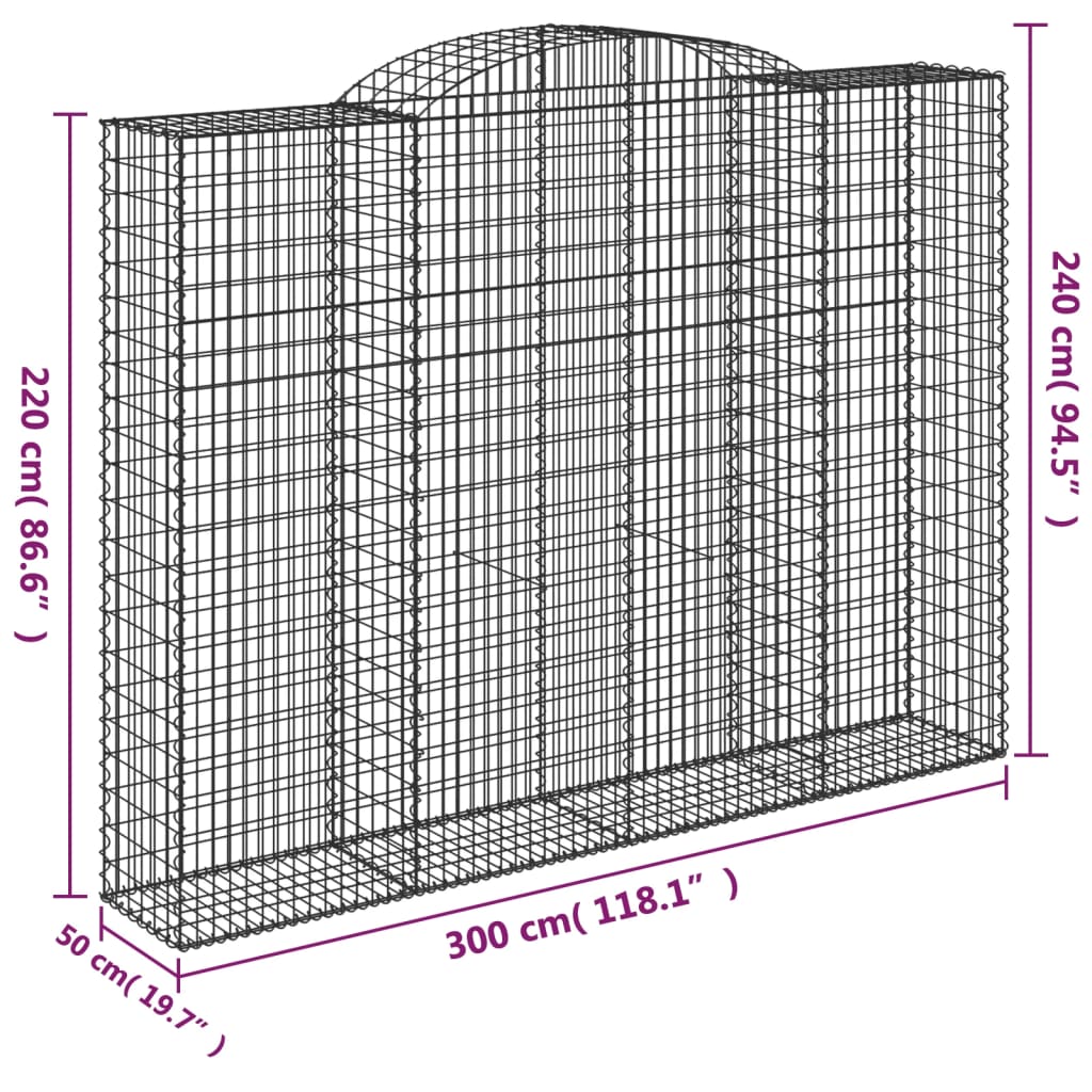 Klenutý gabionový koš 300 x 50 x 220/240 cm pozinkované železo