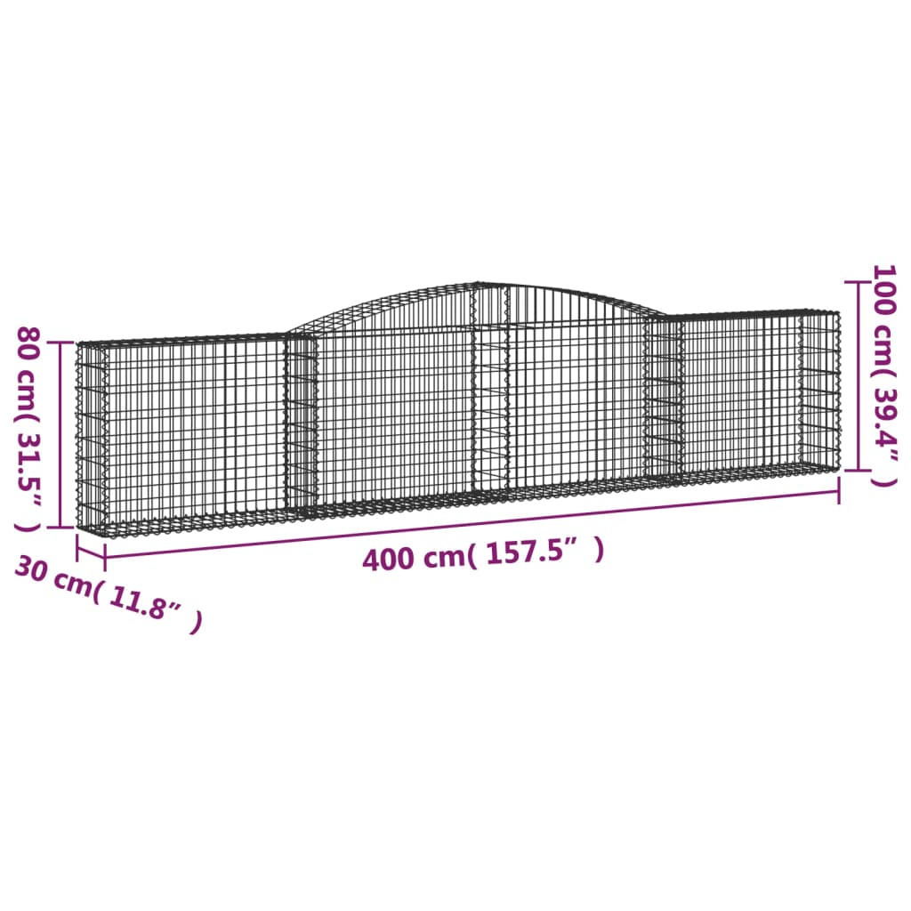 Klenutý gabionový koš 400 x 30 x 80/100 cm pozinkované železo