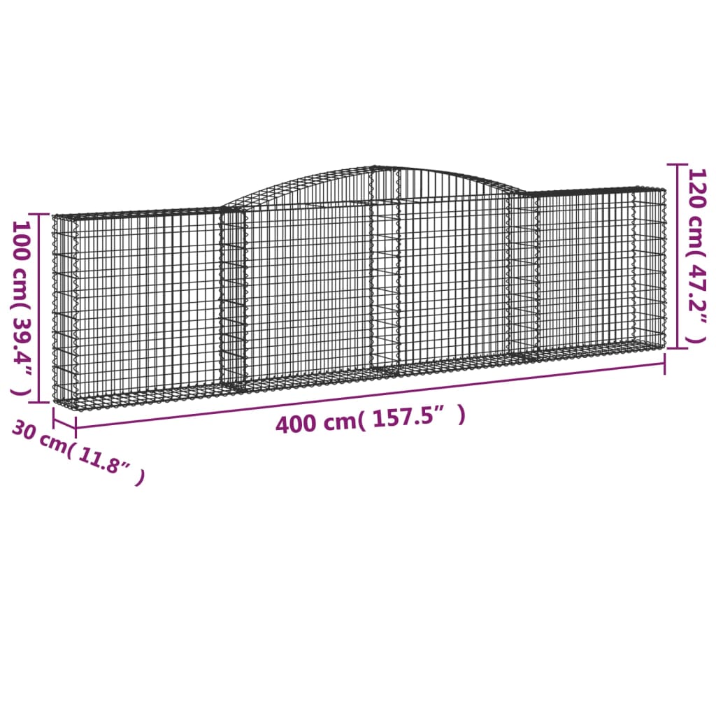 Klenutý gabionový koš 400 x 30 x 100/120 cm pozinkované železo