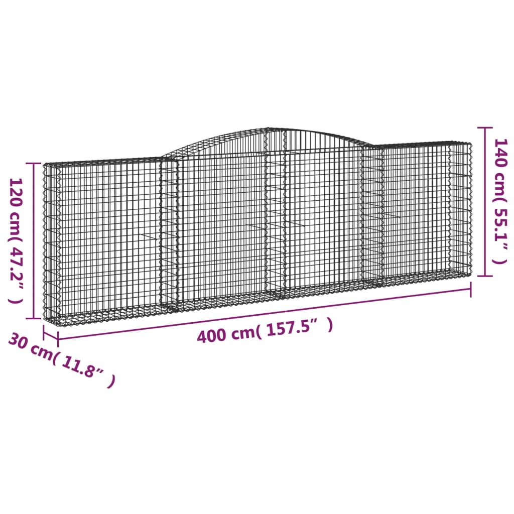 Klenutý gabionový koš 400 x 30 x 120/140 cm pozinkované železo
