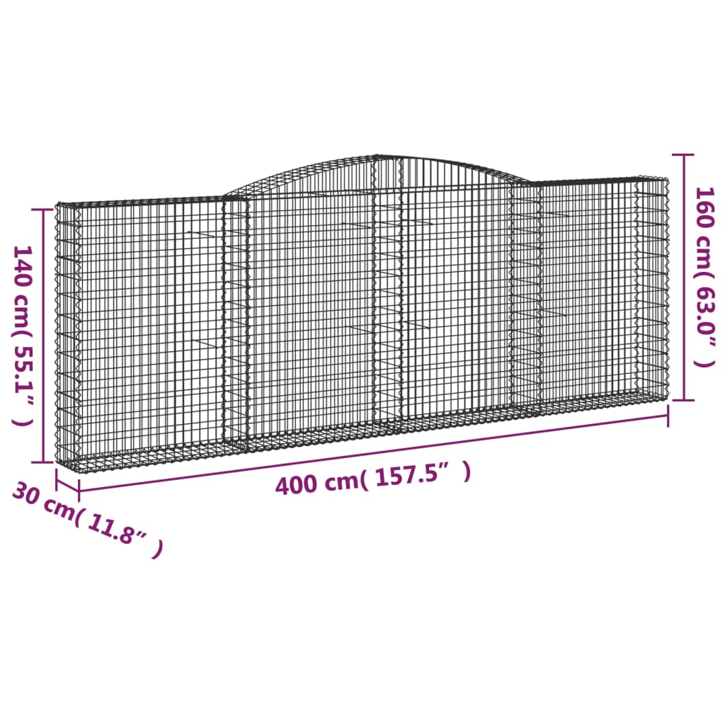 Klenutý gabionový koš 400 x 30 x 140/160 cm pozinkované železo