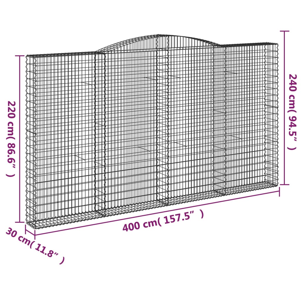 Klenutý gabionový koš 400 x 30 x 220/240 cm pozinkované železo