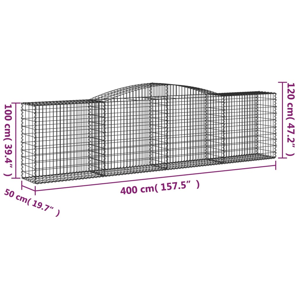 Klenutý gabionový koš 400 x 50 x 100/120 cm pozinkované železo