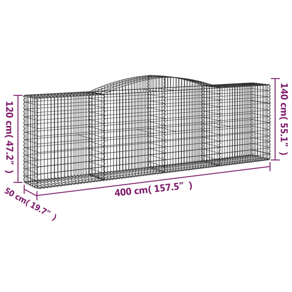 Klenutý gabionový koš 400 x 50 x 120/140 cm pozinkované železo