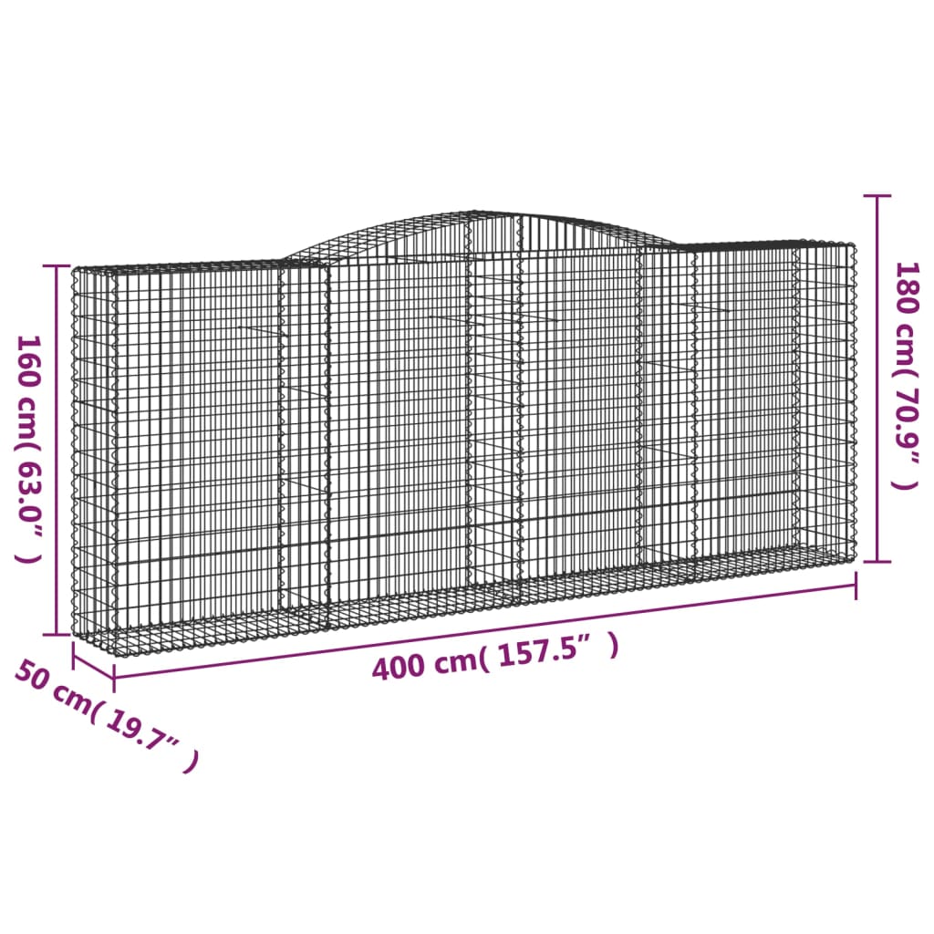 Klenutý gabionový koš 400 x 50 x 160/180 cm pozinkované železo