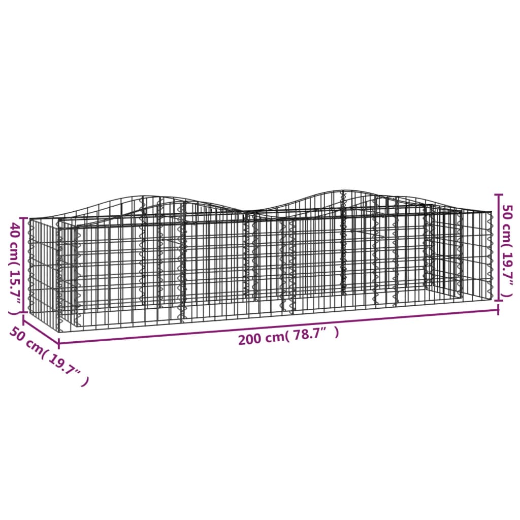 Klenutý gabion vyvýšený záhon 200x50x50 cm pozinkované železo