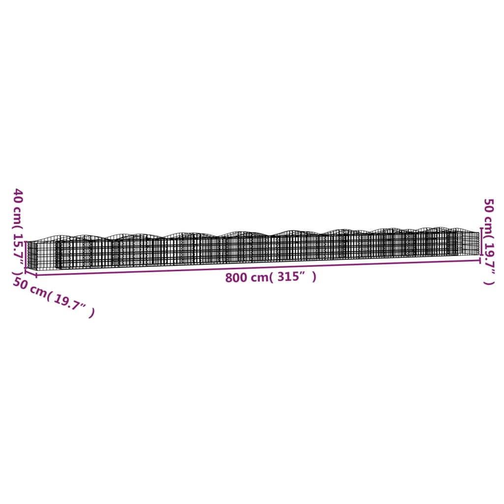Klenutý gabion vyvýšený záhon 800x50x50 cm pozinkované železo