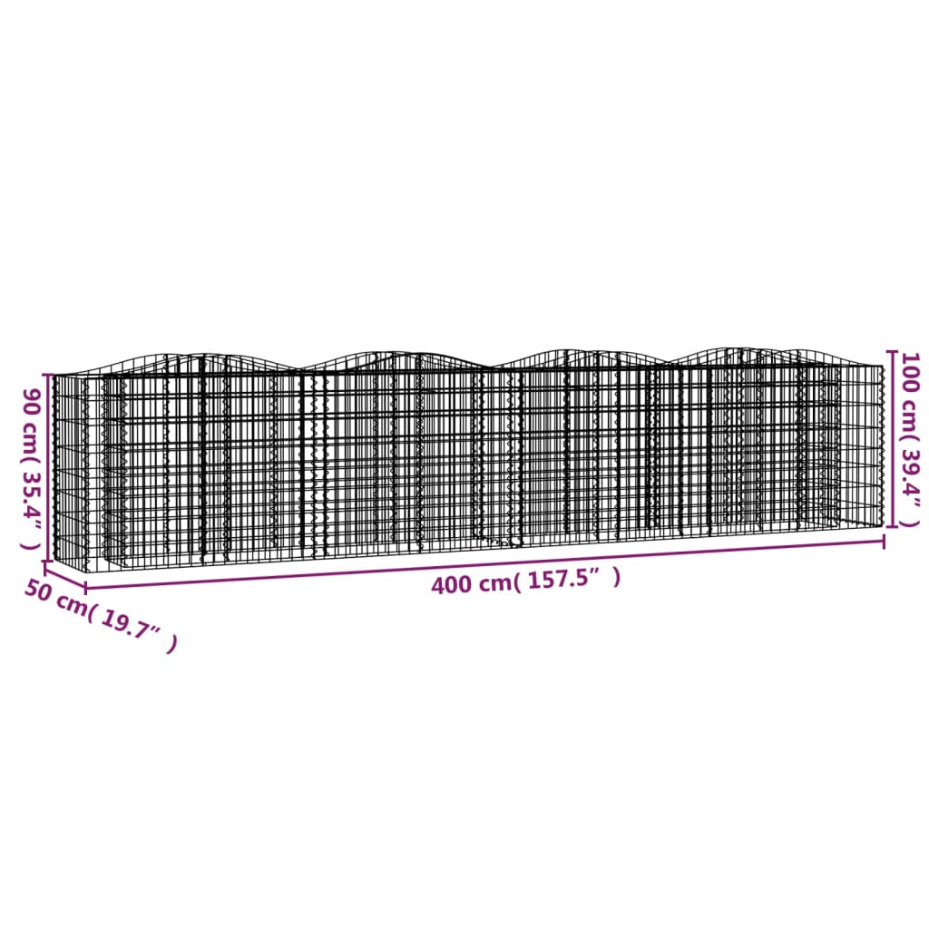 Klenutý gabion vyvýšený záhon 400x50x100 cm pozinkované železo