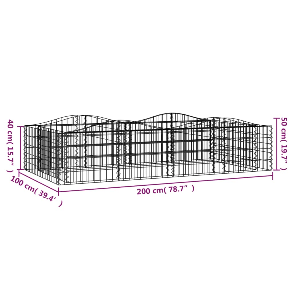 Klenutý gabion vyvýšený záhon 200x100x50 cm pozinkované železo