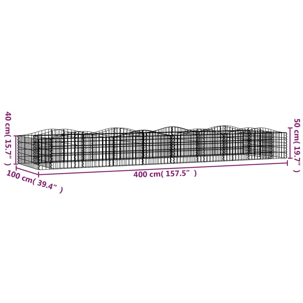 Klenutý gabion vyvýšený záhon 400x100x50 cm pozinkované železo
